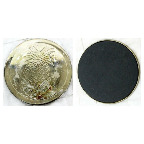 Set of 6 VTG Pineapple Etched Drink Coasters & Stand Gold Metal Barware Table - Picture 9 of 9